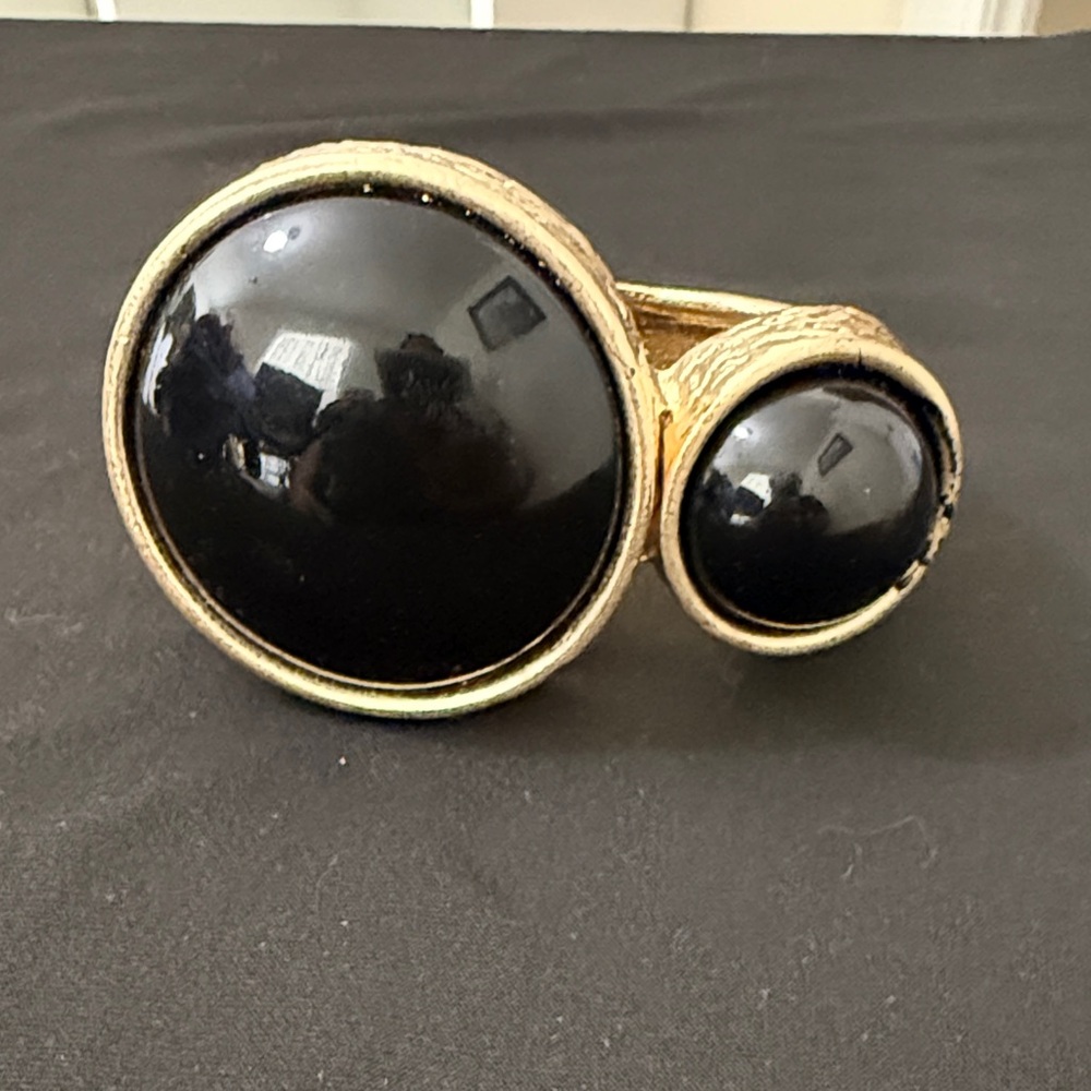 Gold Tone Double Dome bracelet with Black Cabochons